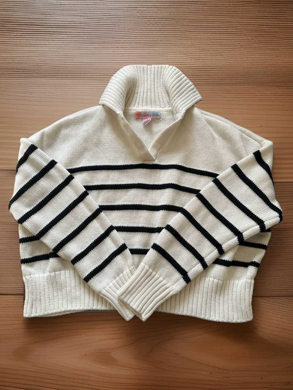 Watermelon Sugar Cropped Striped Collared Polo Sweater